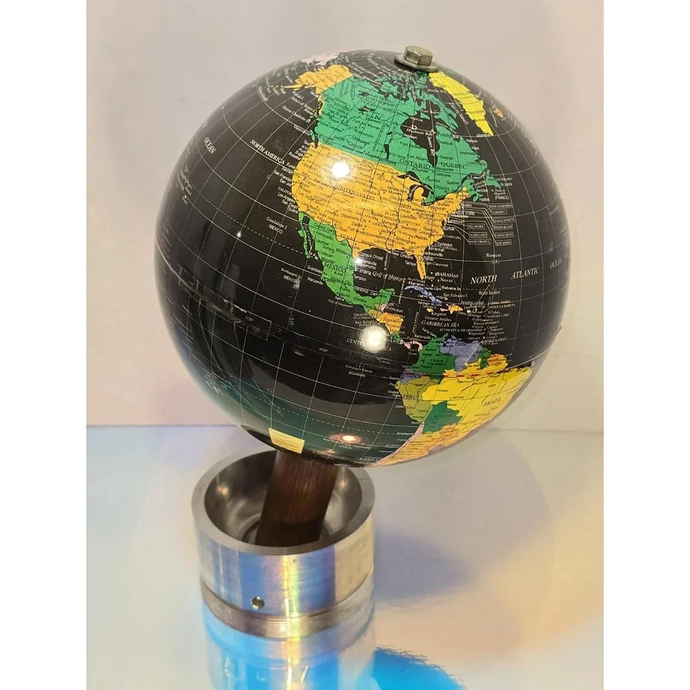 Vintage Black World Globe Desk Decor‎ Metal Base Geographic Atlas Style Used